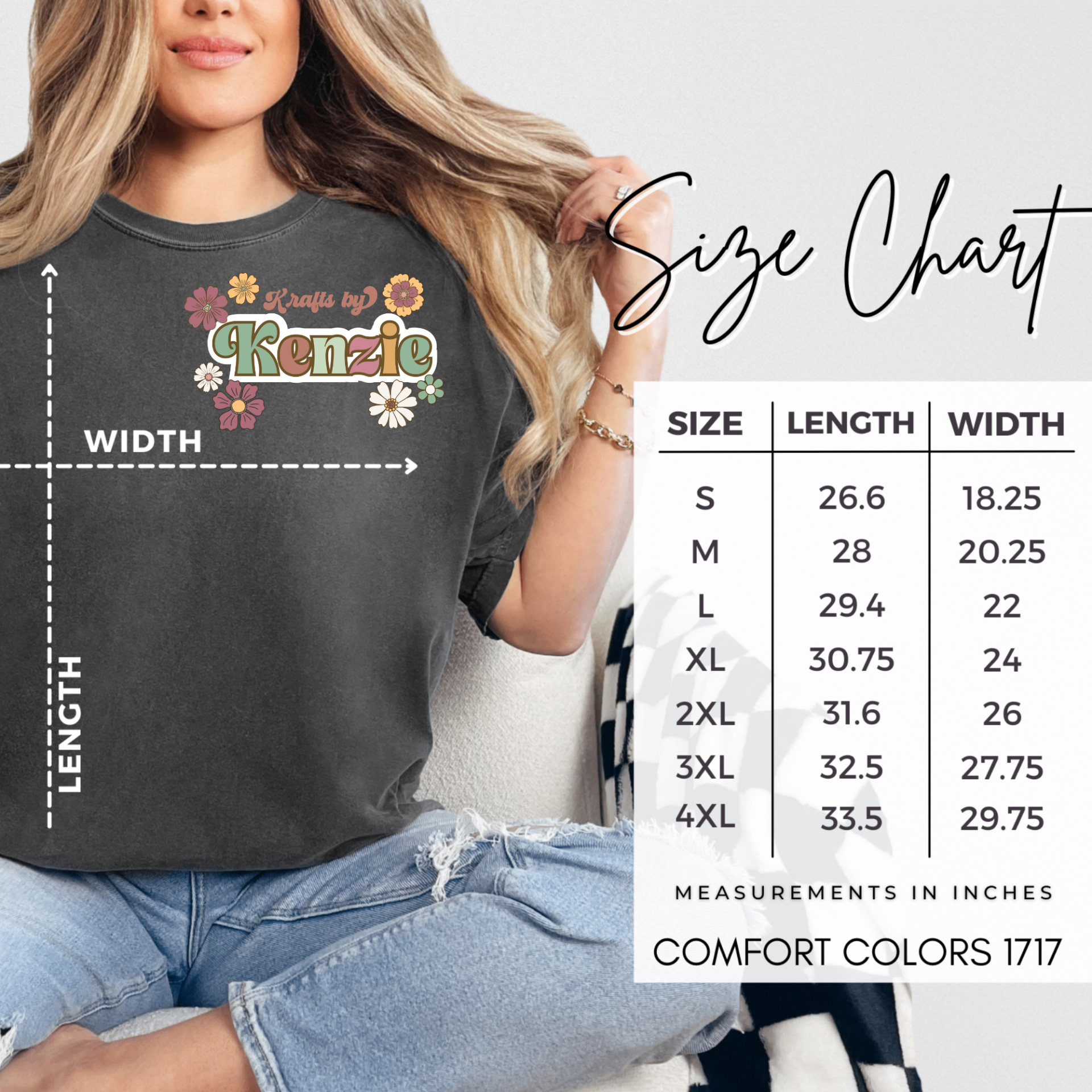 Comfort Colors 1717, size chart