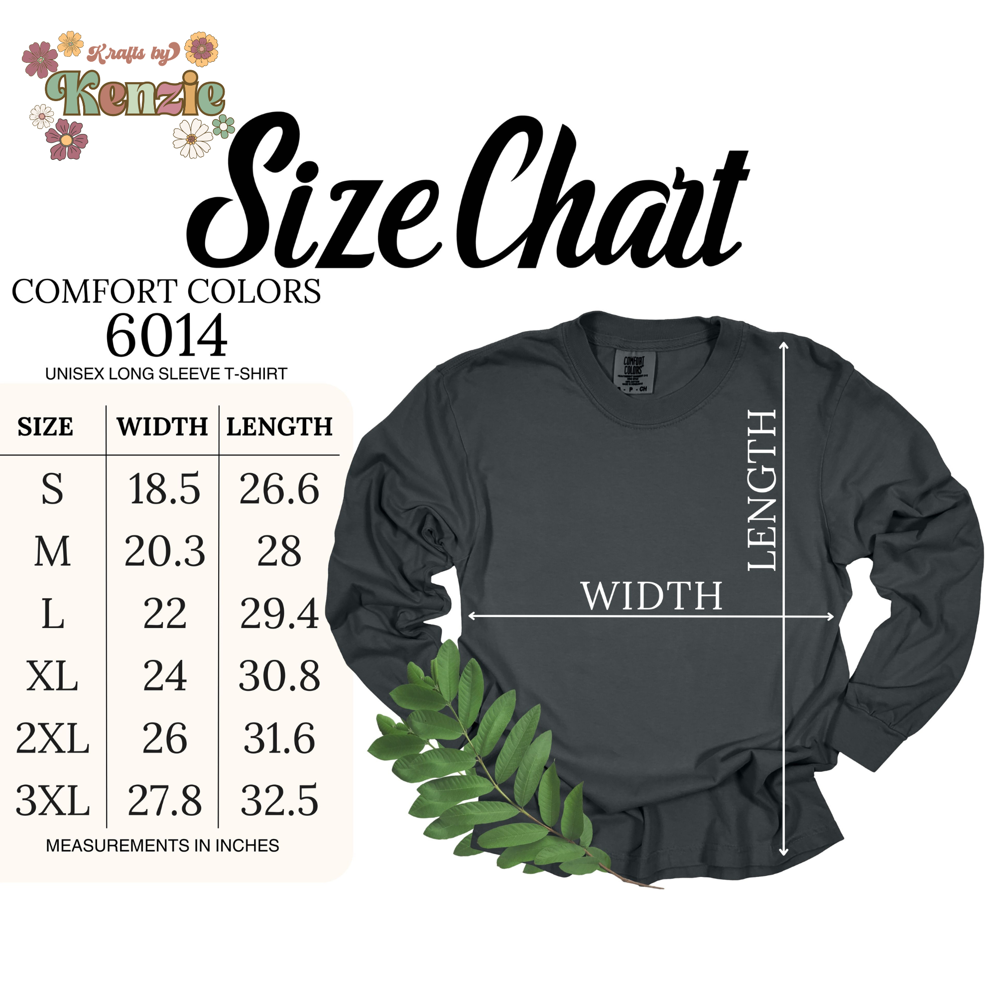 Comfort Colors 6014, size chart